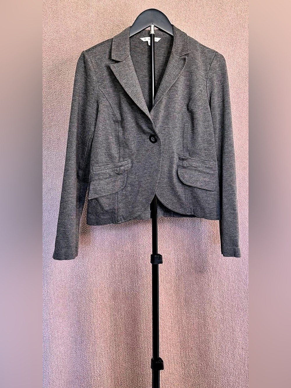 CAbi Style 616 Women’s Size 6 Gray Stretch Knit One Button Blazer Jacket